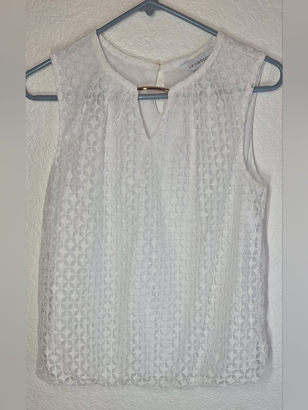 Liz Claiborne White Lace Sleeveless Bubble Hem Blouse Top